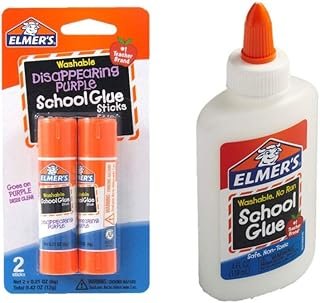 Elmer's bundle Washable Liquid School Glue, White, Dries Clear, 4 fl oz ...