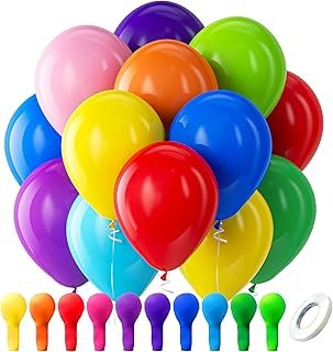 Bezente Assorted Rainbow Latex Balloons, 100 Pack 12 inch Round Helium B...