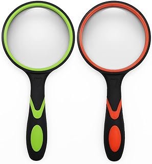 2 Pack 75mm 10X Handheld Magnifying Glass,Rubber Reading Magnifier for K...