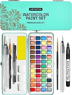 ARTISTRO Watercolor Paint Set Portable, Palette Set with Metallic Colors...