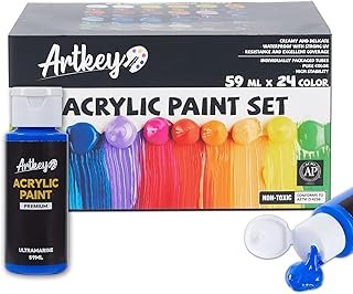 Artkey Acrylic Paint Set - 24 colors 2 oz/59 ml Acrylic Paints Professio...