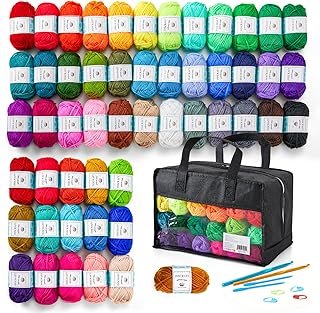 Inscraft 52 Acrylic Yarn Skeins, 1820 Yards 52 Colors, 2 Crochet Hooks, ...