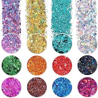 Holographic Chunky Glitter, Set of 12, Licool Craft Glitter for Resin Ar...