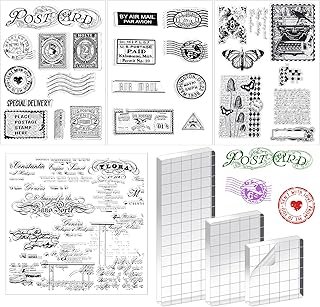 Yinder 7 Pcs Vintage Rubber Clear Stamps Set 4 Sheet Transparent Postage...