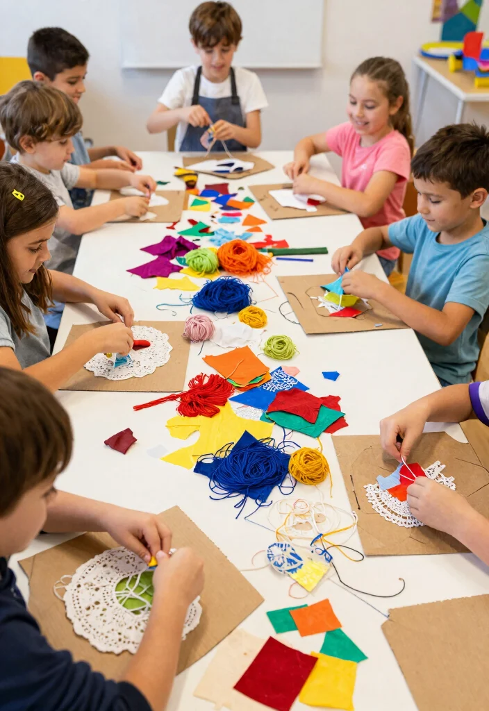 15 Simple Kids Recycling Ideas DIY Using Everyday Waste Materials - 12. Lace and Yarn Art 1