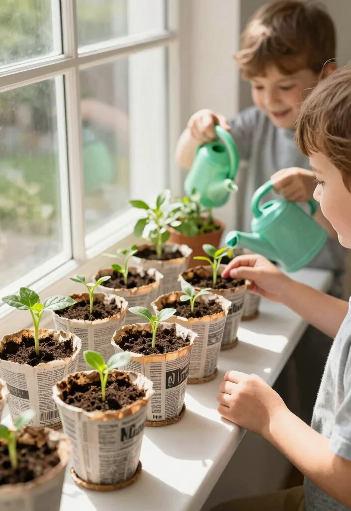 15 Simple Kids Recycling Ideas DIY Using Everyday Waste Materials - 13. Newspaper Seedling Pots 1