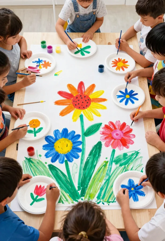 16 Easy Paper Plate Crafts for Kids Perfect for Home and School - 10. Flower Garden Mural 1