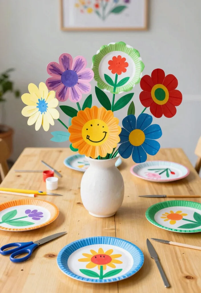 16 Easy Paper Plate Crafts for Kids Perfect for Home and School - 4. Paper Plate Flowers 1