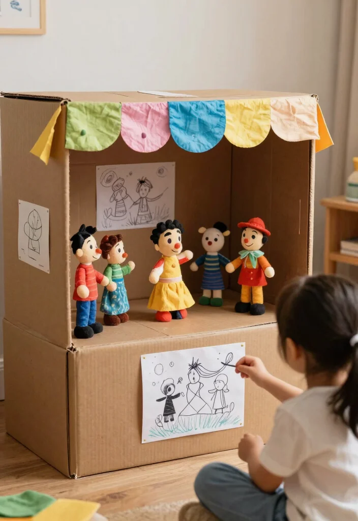 16 Fun Hand Puppets DIY Paper Crafts for Kids to Make at Home - 12. Puppet Theater Setup 1