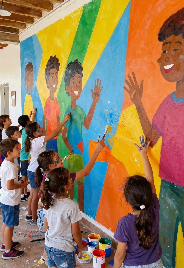 16 Fun Kids Finger Painting DIY Ideas for Creative and Messy Play - 10. Collaborative Community Mural 1