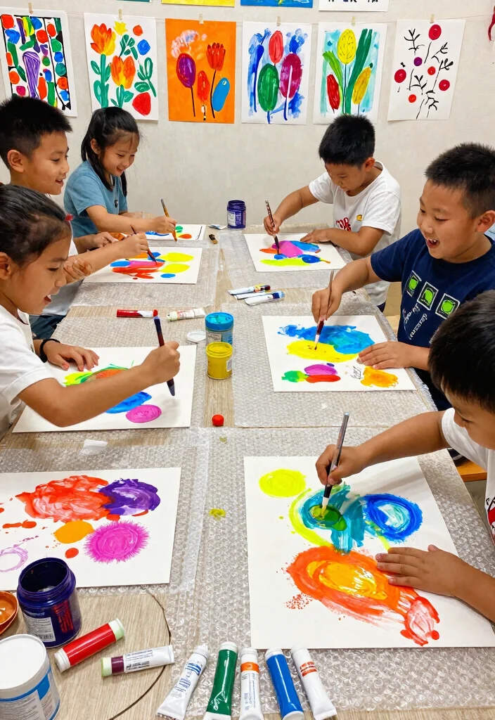 16 Fun Kids Finger Painting DIY Ideas for Creative and Messy Play - 4. Rainbow Bubble Wrap Painting 1