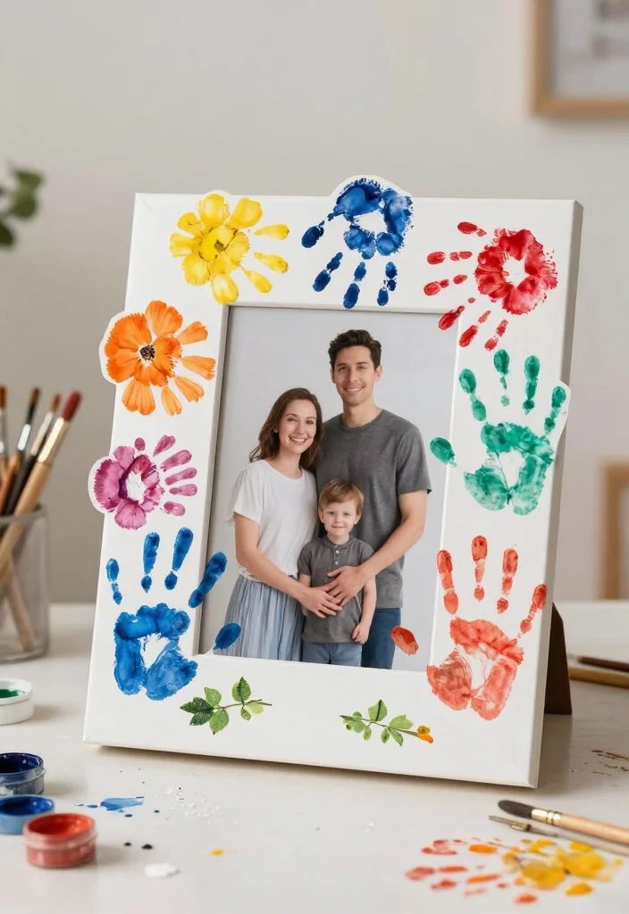 16 Sweet Kids Handprint Flower DIY Crafts for Gifts and Keepsakes - 10. Handprint Flower Photo Frame 1