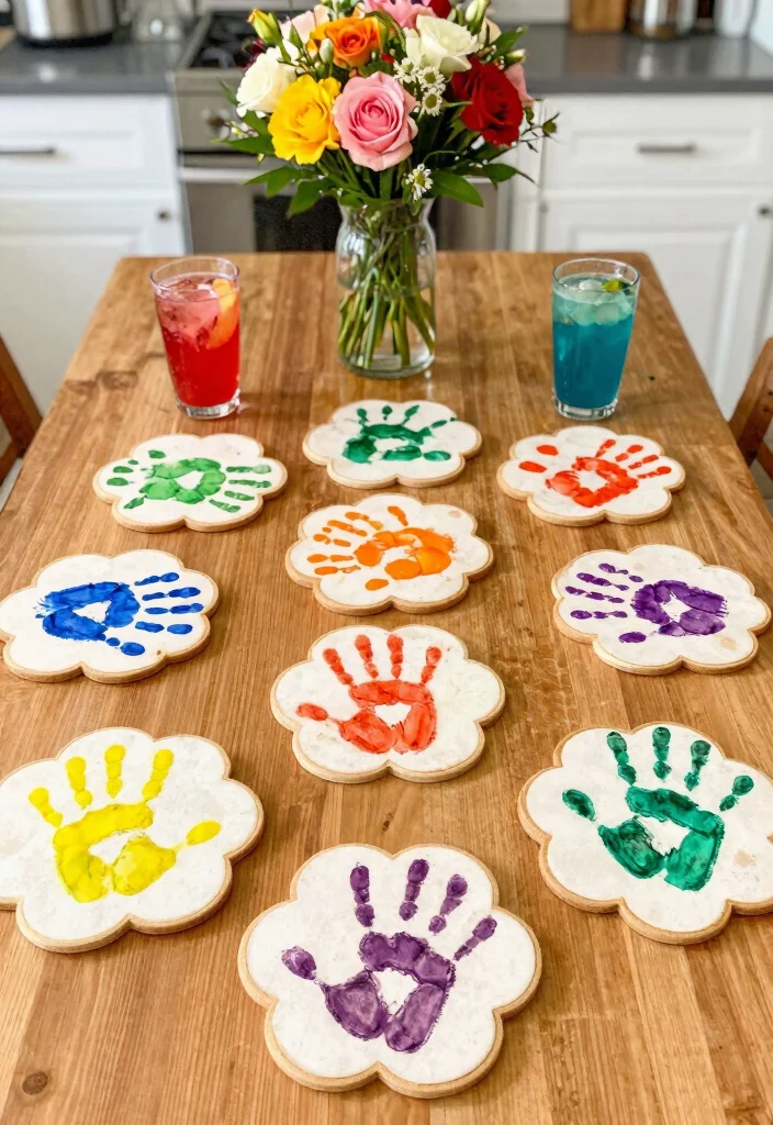 16 Sweet Kids Handprint Flower DIY Crafts for Gifts and Keepsakes - 12. Handprint Flower Coasters 1