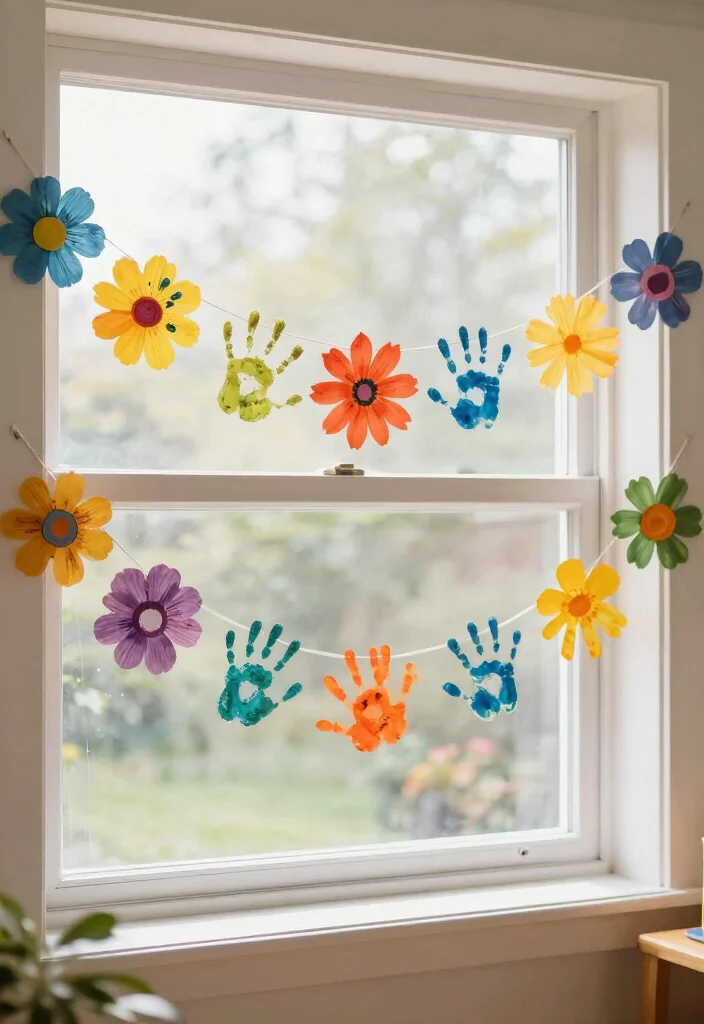 16 Sweet Kids Handprint Flower DIY Crafts for Gifts and Keepsakes - 14. Handprint Flower Garland 1