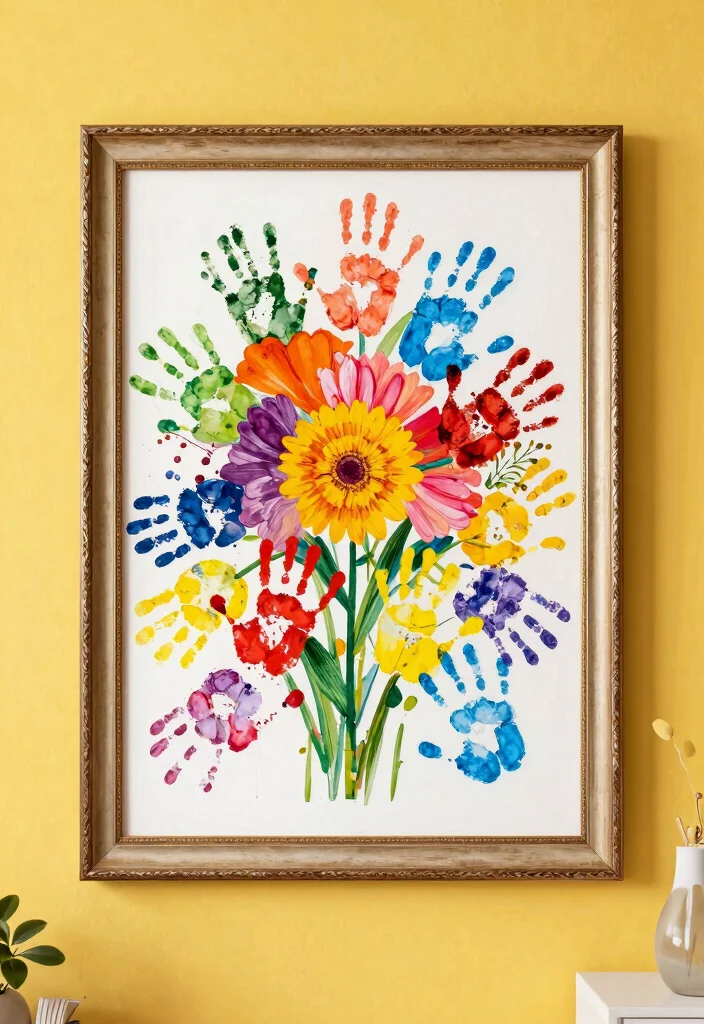 16 Sweet Kids Handprint Flower DIY Crafts for Gifts and Keepsakes - 3. Handprint Flower Wall Art 1