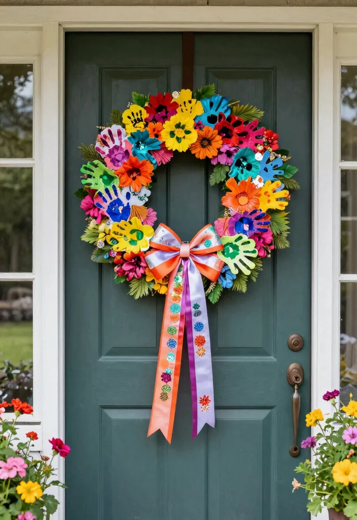 16 Sweet Kids Handprint Flower DIY Crafts for Gifts and Keepsakes - 7. Handprint Flower Wreath 1