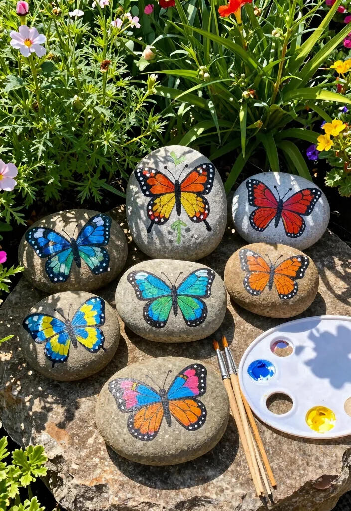 17 Beautiful DIY Butterfly Crafts for Kids with Paper and Paint - 1. Painted Butterfly Rocks 1