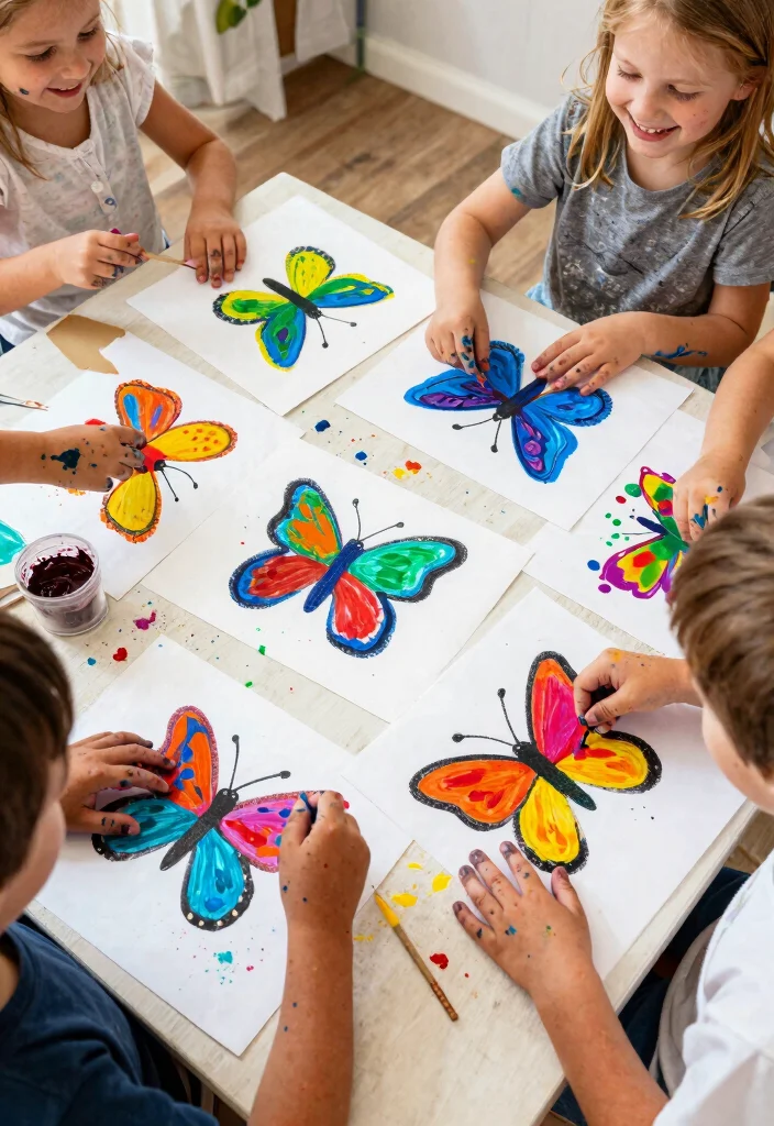 17 Beautiful DIY Butterfly Crafts for Kids with Paper and Paint - 14. Finger-painted Butterflies 1