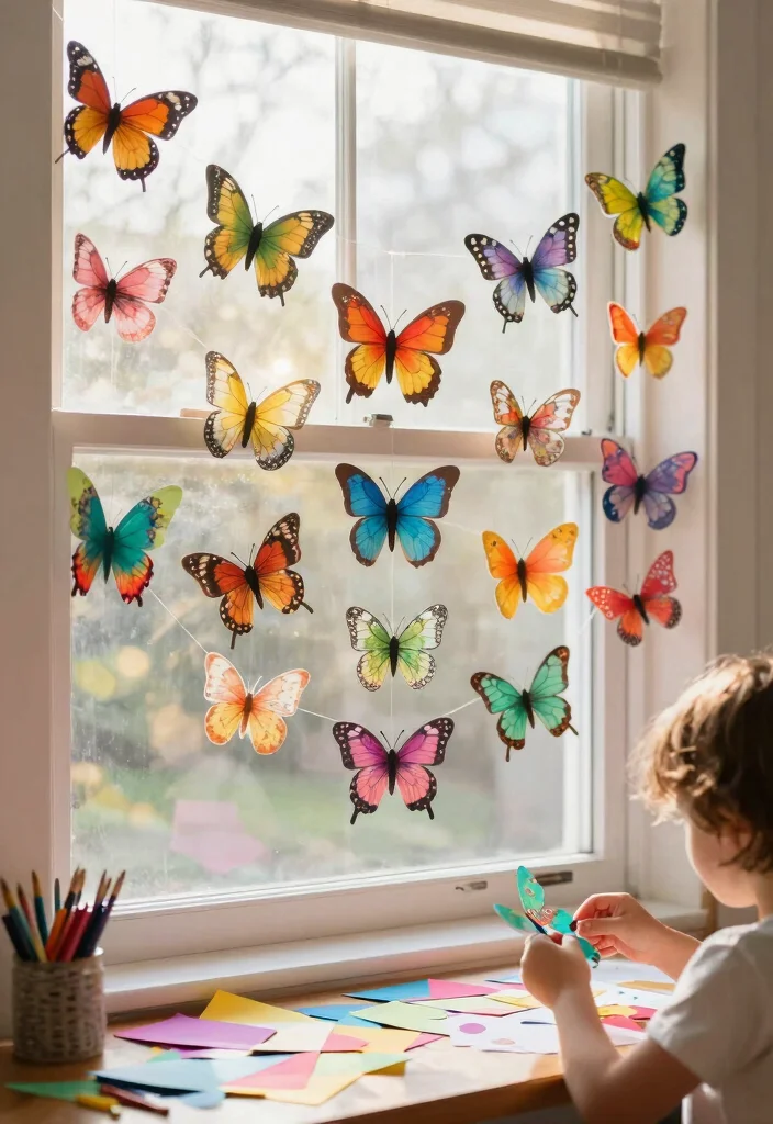 17 Beautiful DIY Butterfly Crafts for Kids with Paper and Paint - 2. Paper Butterfly Garlands 1