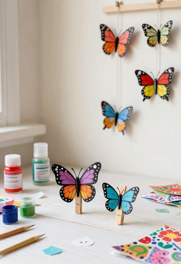 17 Beautiful DIY Butterfly Crafts for Kids with Paper and Paint - 7. Cute Clothespin Butterflies 1