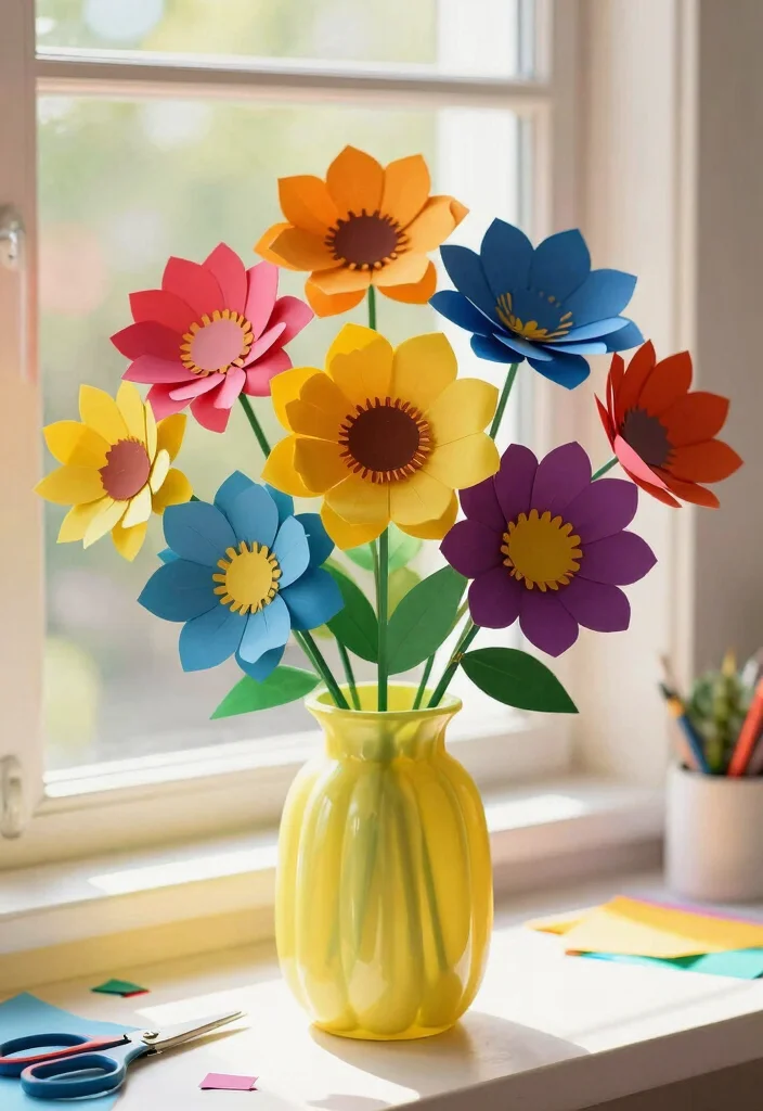 17 Easy Rainbow Crafts for Kids Using Paper and Simple Supplies - 4. Rainbow Paper Flowers 1