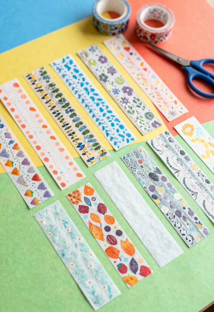 19 Cute DIY Valentine’s Bookmarks for Kids Using Paper and Markers - 10. Patterned Tape Bookmarks 1