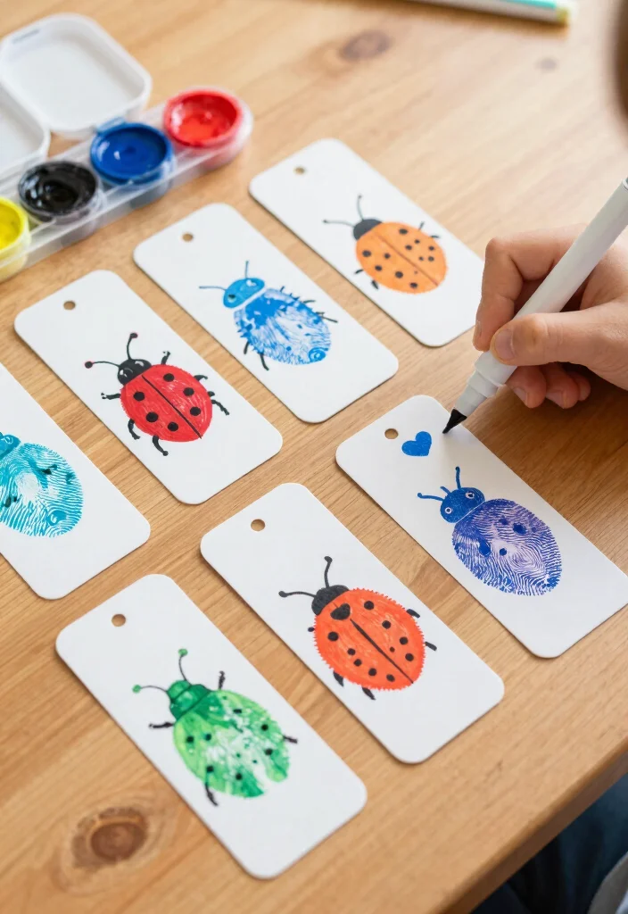 19 Cute DIY Valentine’s Bookmarks for Kids Using Paper and Markers - 3. Fingerprint Love Bugs 1