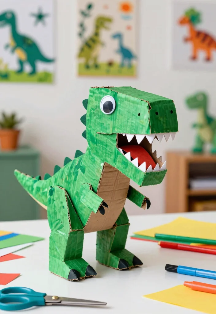 19 Fun DIY Dinosaur Crafts for Kids Using Paper - 1. T-Rex Hand Puppet 1