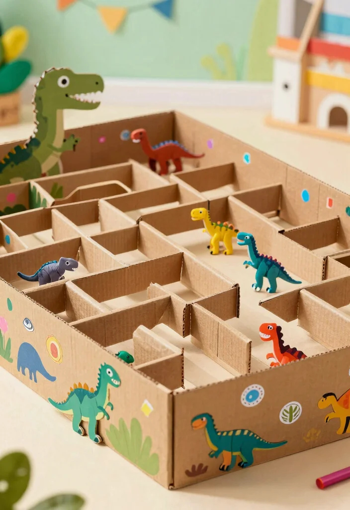 19 Fun DIY Dinosaur Crafts for Kids Using Paper - 14. Cardboard Dino Maze 1