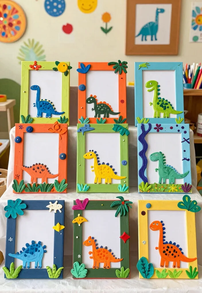 19 Fun DIY Dinosaur Crafts for Kids Using Paper - 15. Dino-Themed Picture Frames 1