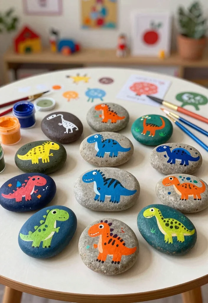 19 Fun DIY Dinosaur Crafts for Kids Using Paper - 17. Dino Story Stones 1