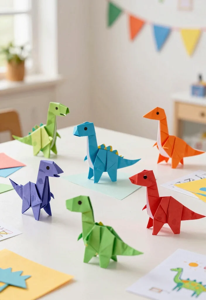 19 Fun DIY Dinosaur Crafts for Kids Using Paper - 18. Dino Origami 1