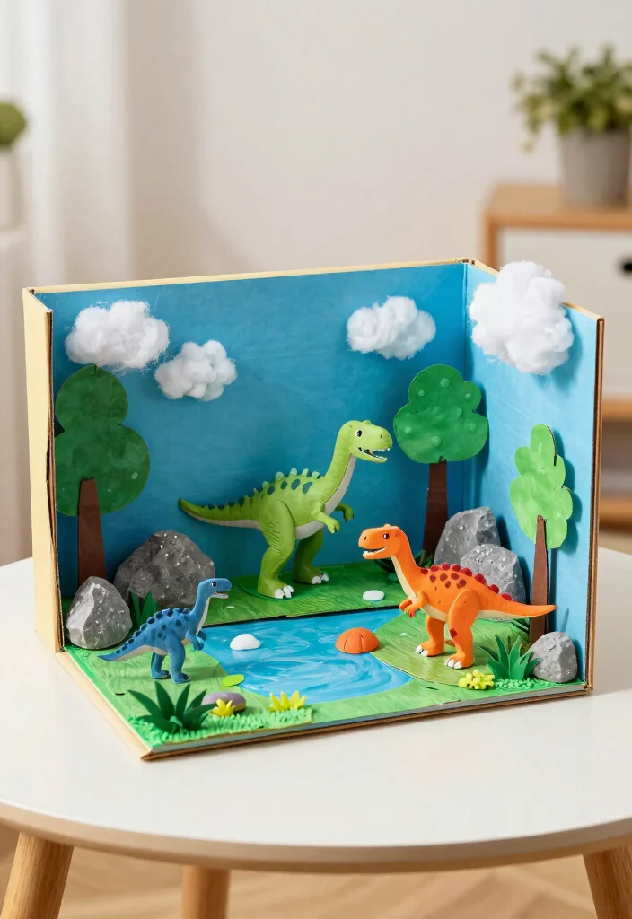 19 Fun DIY Dinosaur Crafts for Kids Using Paper - 3. Dino Habitat Diorama 1