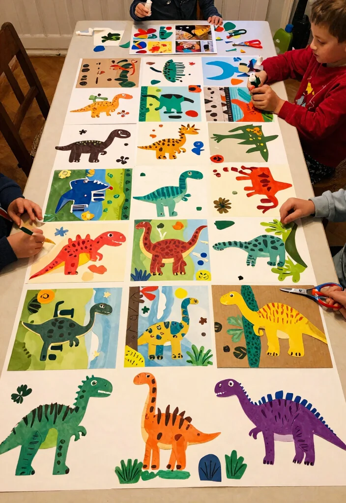 19 Fun DIY Dinosaur Crafts for Kids Using Paper - 7. Dino Collage Art 1