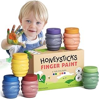 Honeysticks Non Toxic Finger Paint (6 Bright Colors), Washable from Skin...