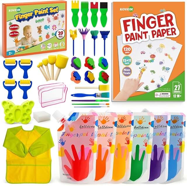 Washable Finger Paint Set for Kids 38Pcs Non Toxic Art Painting Supplies...
