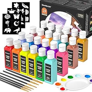 Shuttle Art Fabric Paint 24 Colors Permanent Soft Fabric Paint in Bottle...