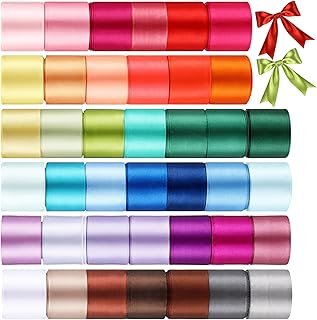 40 Rolls Satin Ribbons Colorful Fabric Ribbons Assorted Solid Rainbow fo...
