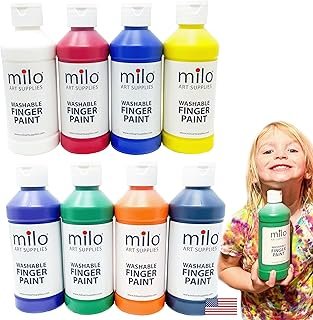milo Kid's Washable Finger Paint Set of 8 Colors | 8 oz Bottles | Safe a...