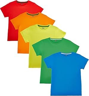 Kids T-Shirts 100% Cotton Short Sleeves 5Pack Plain Boys Tees Summer Top...