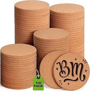 100 Pieces Cork Coasters for Drinks, GOH DODD Thicken Absorbent Blank Co...