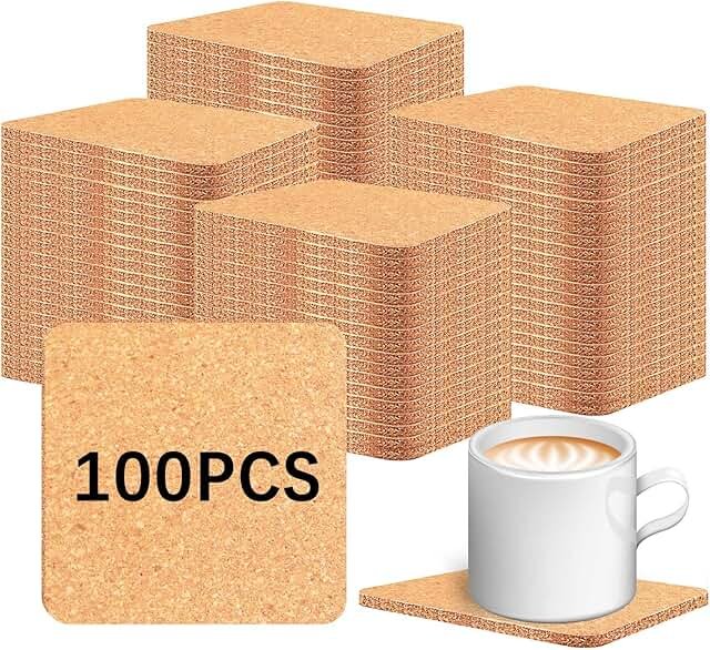 100 PCS Cork Coasters Bulk, Blank Square Cork Coasters DIY Crafts, Non-S...