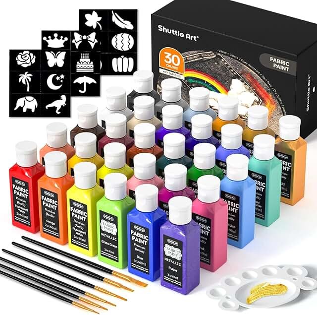 Fabric Paint, Shuttle Art 30 Colors Permanent Soft Fabric Paint in Bottl...