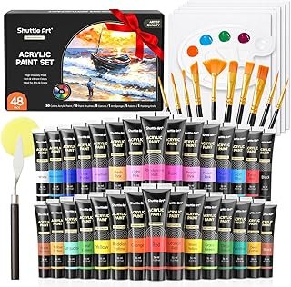 Shuttle Art 48 Pack Acrylic Paint Set, 30 Colors Acrylic Paint (36ml) wi...