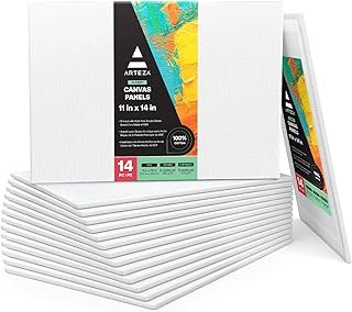 ARTEZA Canvas Boards for Painting, 11 x 14 Inches, Pack of 14, Blank Whi...