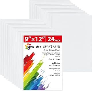Simetufy 24 Pack 9 x 12 inch Flat Canvas Boards for Painting- 8oz Gesso ...