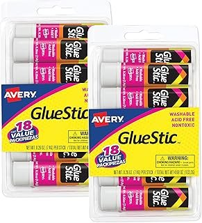 Avery Glue Stic Value Pack, White, Washable, Nontoxic, 0.26 oz., 18 per ...