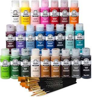 FolkArt 99445 24 Bottle Acrylic Craft Paint Set with 10 Pack of Brushes,...