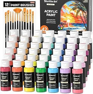 Shuttle Art Acrylic Paint, 42 Colors Acrylic Paint Set with 12 Brushes, ...