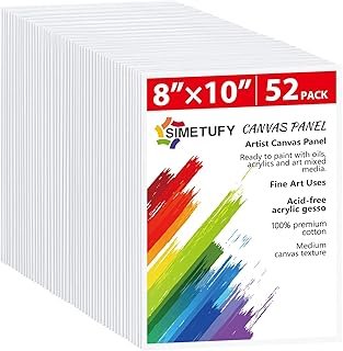 Simetufy Canvas Boards for Painting 52 Pack 8 x 10 Inch Blank Flat Canva...